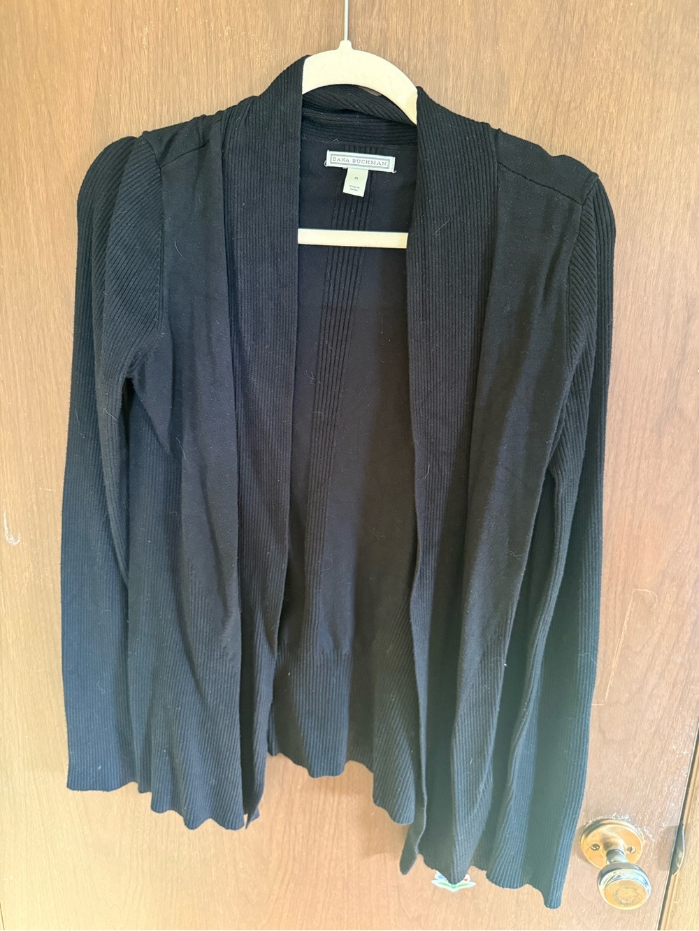 Dana Buchman Black Ribbed Open-Front Cardigan